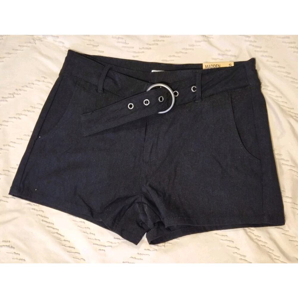 NWT Size S Madden NYC Shorts Women Juniors High Rise Chunky Belted Black 3”